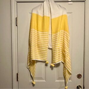 J. Crew Beach Cover-up Cape/Scarf/Wrap
Yellow and White Striped with Pom Poms